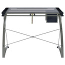Melo - Glass Top DRAFting Table With Storage - Silver - Atlantic Fine Furniture Inc