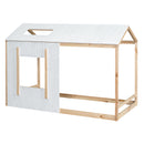 Twin Size House Platform with Roof and Window , White+Natural