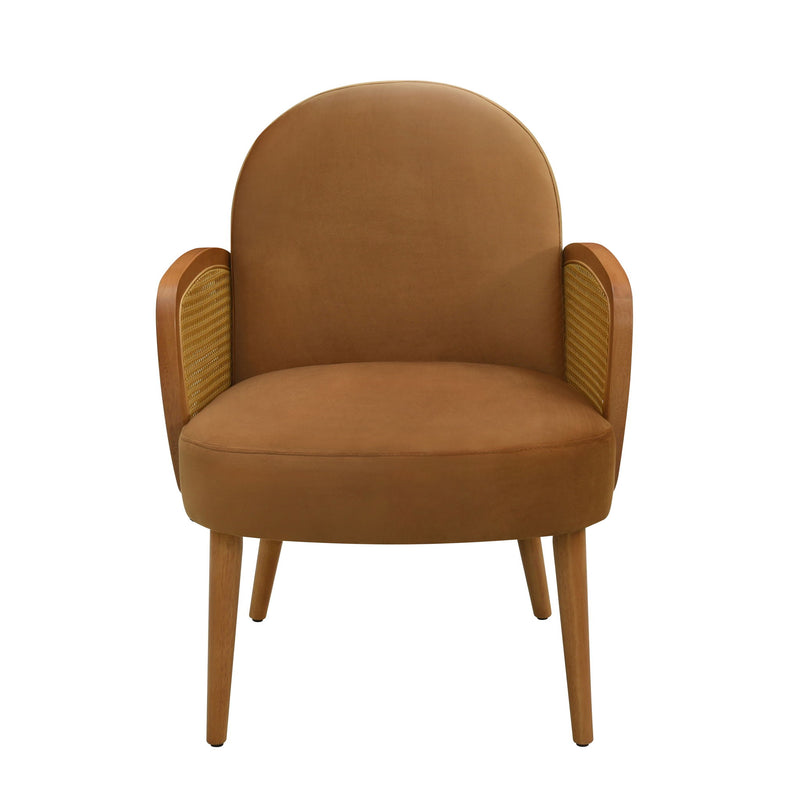 Accent Chair With Rattan Armrests And Wooden Legs Velvet For Living Room
