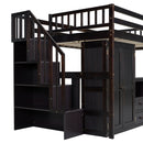 Loft Bed With Stairs, Bookshelf, Drawers, Desk & Wardrobe, Space Saving Multifunctional Furniture