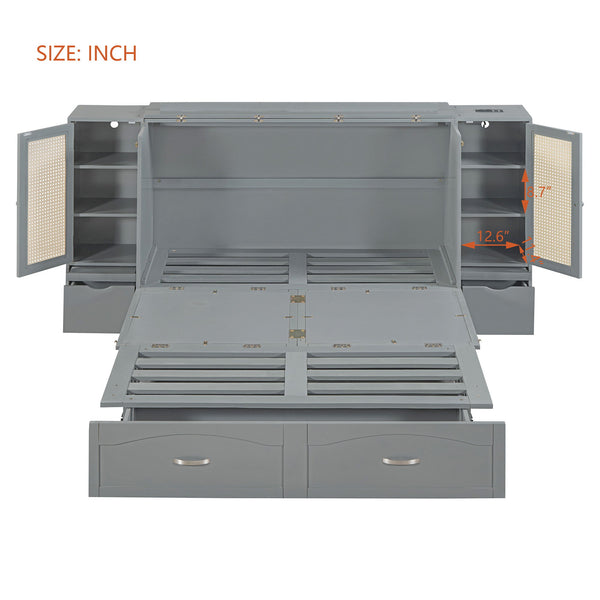Murphy Wall Bed With Drawer And Rattan Decoration