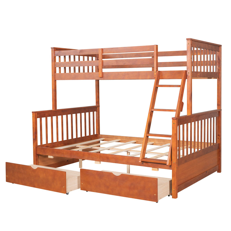 Twin Over Full Bunk Bed With Ladders And Two Storage Drawers