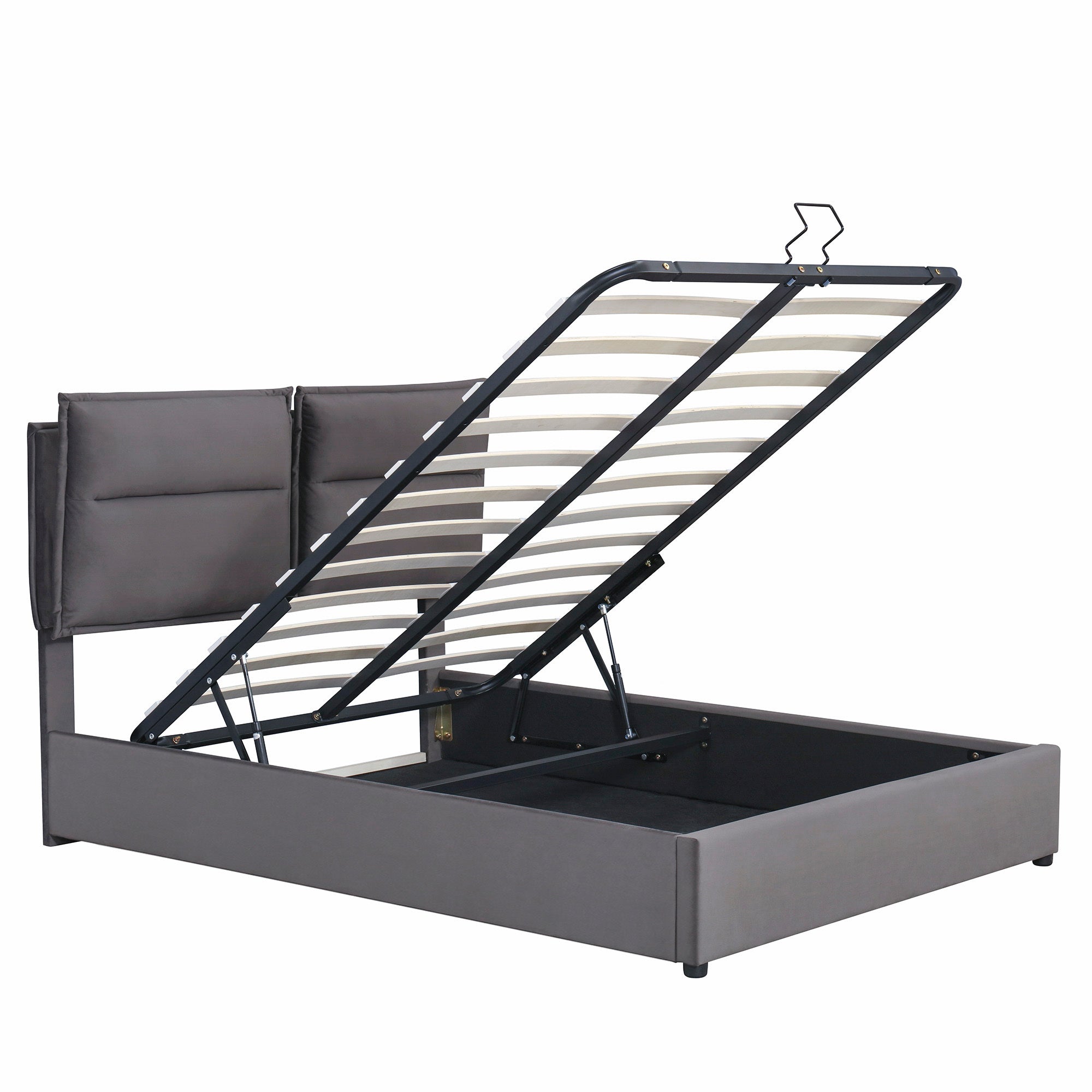 Upholstered Platform bed with a Hydraulic Storage System, Queen size, Gray - Atlantic Fine Furniture Melbourne FL