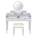 Luxury Vanity Desk With Round Mirror Height Adjustable Dressing Table Set Engineered Wood - Silver