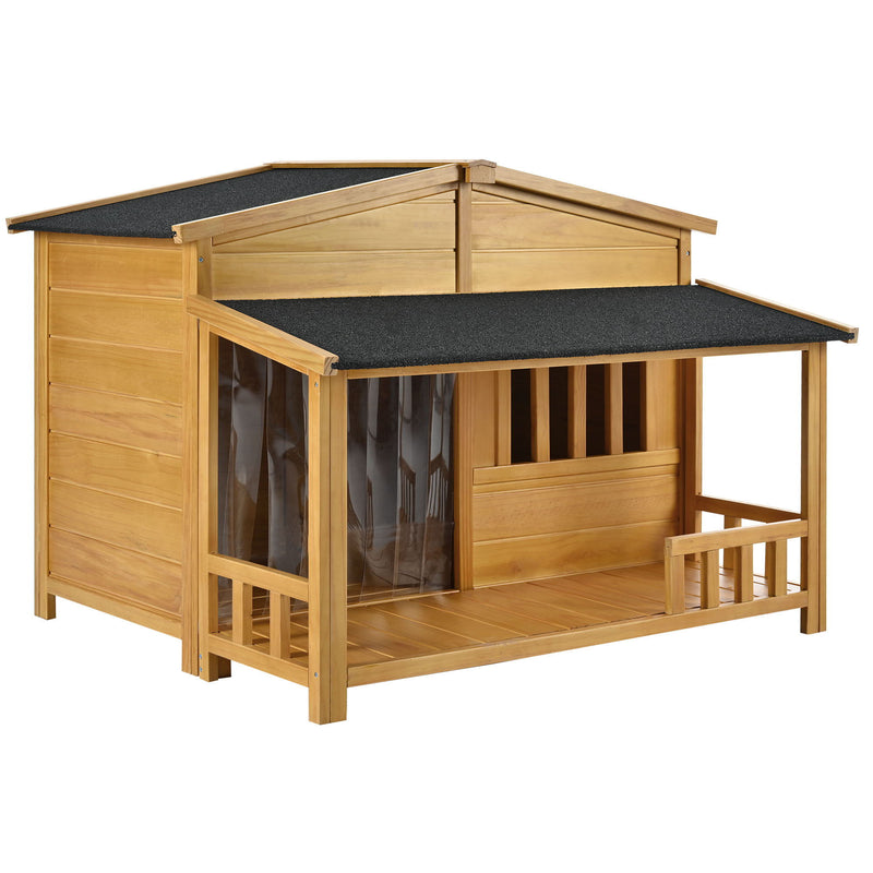 Wooden Dog House, Outdoor & Indoor Dog Crate, Pet Kennel With Porch, Weatherproof, Medium - Nature