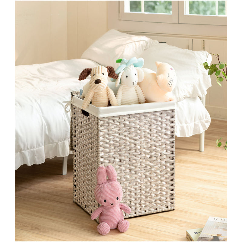 Laundry Hamper With Lid PE Rattan Powder Coating Frame Clothes Hampers With 2 Removable Bags