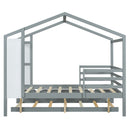 Full Size Wood House Bed with Fence and Writing Board, Gray