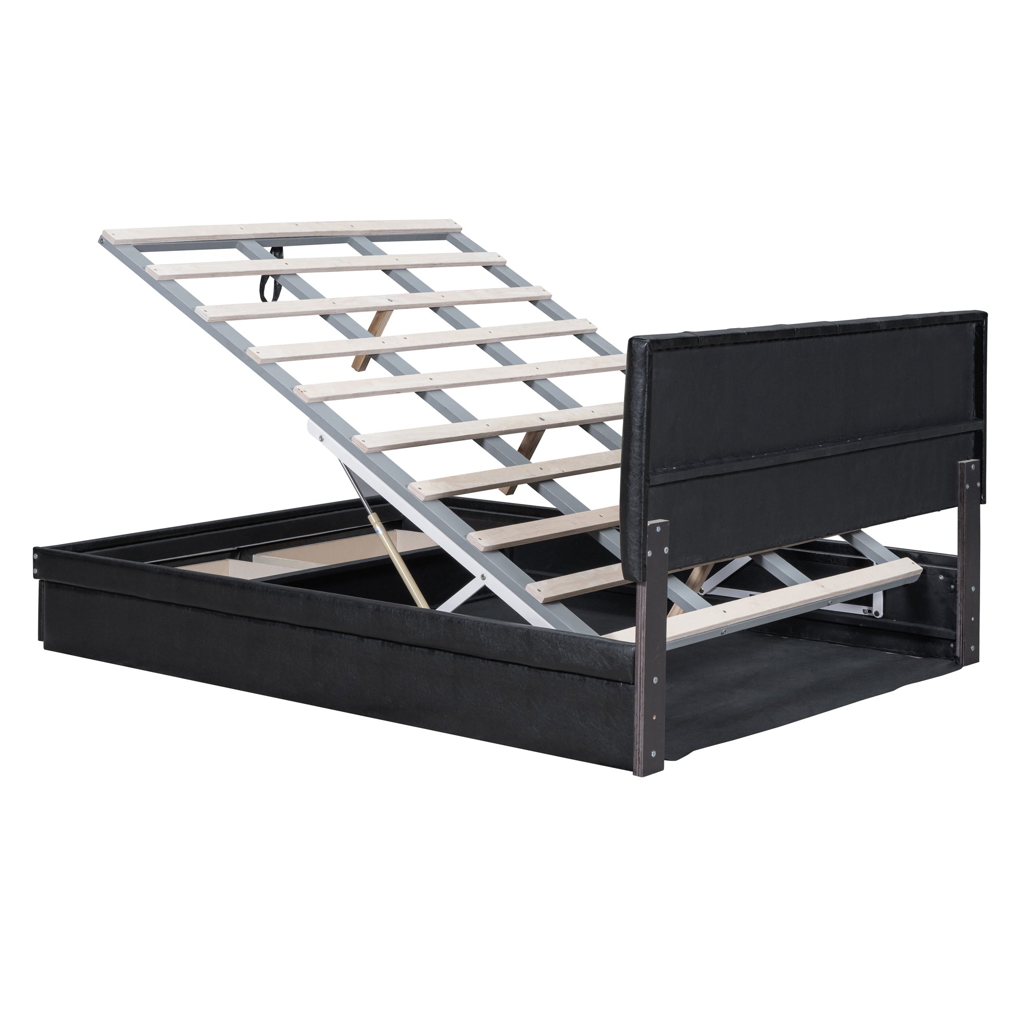 Full Size Upholstered Bed with Hydraulic Storage System and Drawer, Black