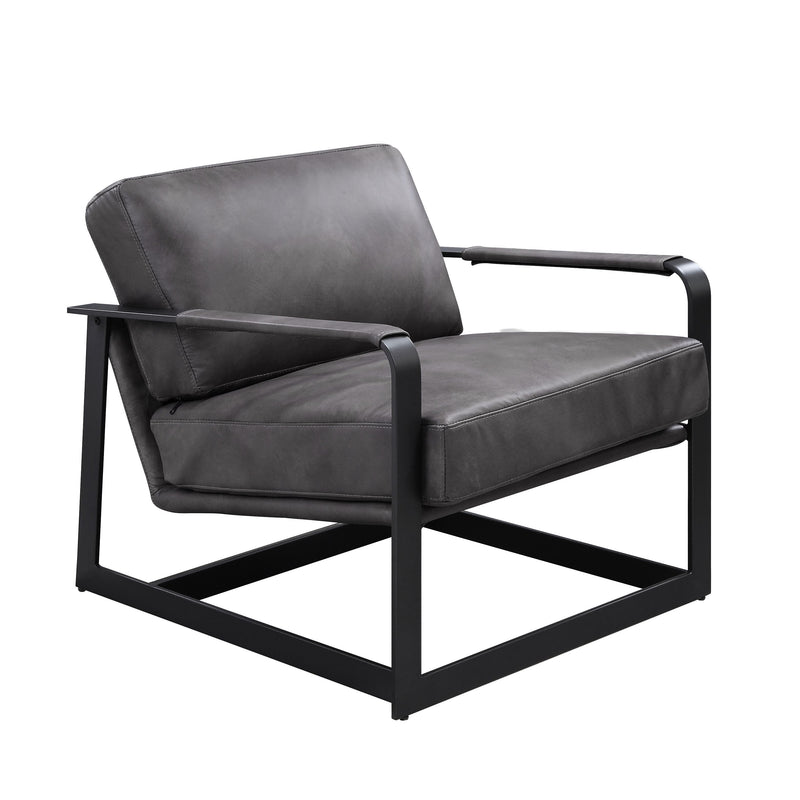 Locnos - Accent Chair - Gray Top Grain Leather & Black Finish - Atlantic Fine Furniture Inc