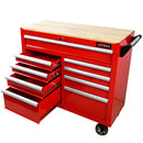 9 Drawer Multifunctional Steel Tool Cart With Wheels And Wooden Top