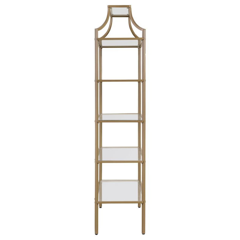 Serena - 5-Shelf Glass Bookshelf - Gold