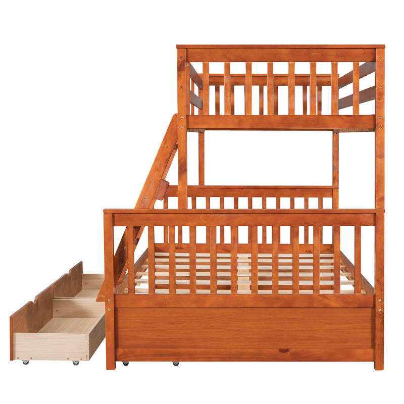 Twin-Over-Full Bunk Bed with Ladders and Two Storage Drawers (Walnut) { old sku:LT000165AAD}