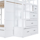 Full Over Full Bunk Bed with Twin Size Trundle and Staircase, White