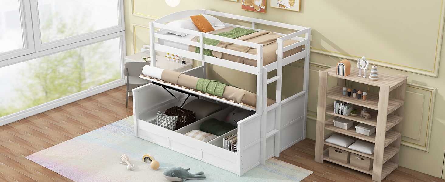 Wood Twin over Full Bunk Bed with Hydraulic Lift Up Storage, White - Atlantic Fine Furniture Melbourne FL