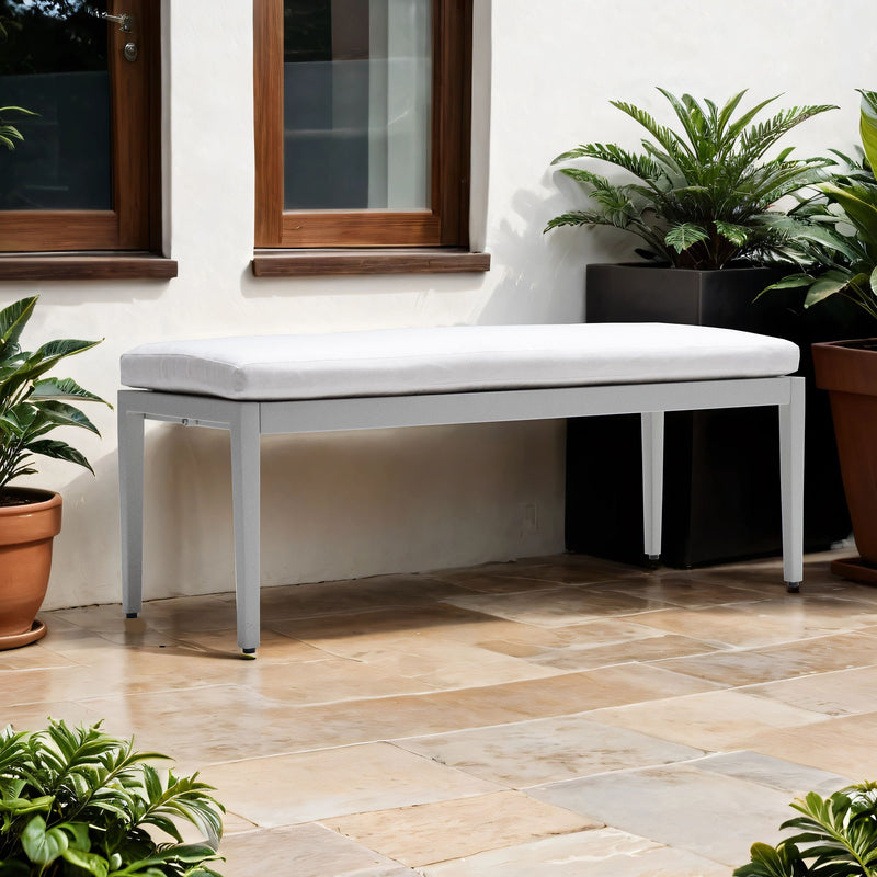 Outdoor Patio Stationary Bench With Sunbrella Fabric Cushion - Grayish