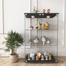 Modern Display Cabinet With LED Lights, Transparent Tempered Glass 2 Door Storage Case With 3 Shelves