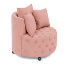 Modern Upholstered Swivel Chair With Button Tufted Design And Movable Wheels