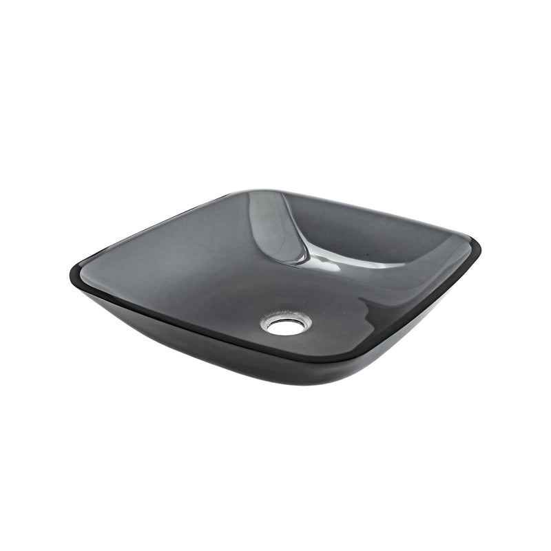 Square Vessel Sink For Bathroom, Above Counter Design With Pop Up Drain, Smooth Rounded Edges - Grey