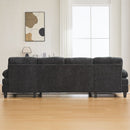 U-Shaped Sectional Sofa 103.5" Black Chenille Fabric Couch With Dual Chaise Lounges, Storage Pockets, Armrest Pillows