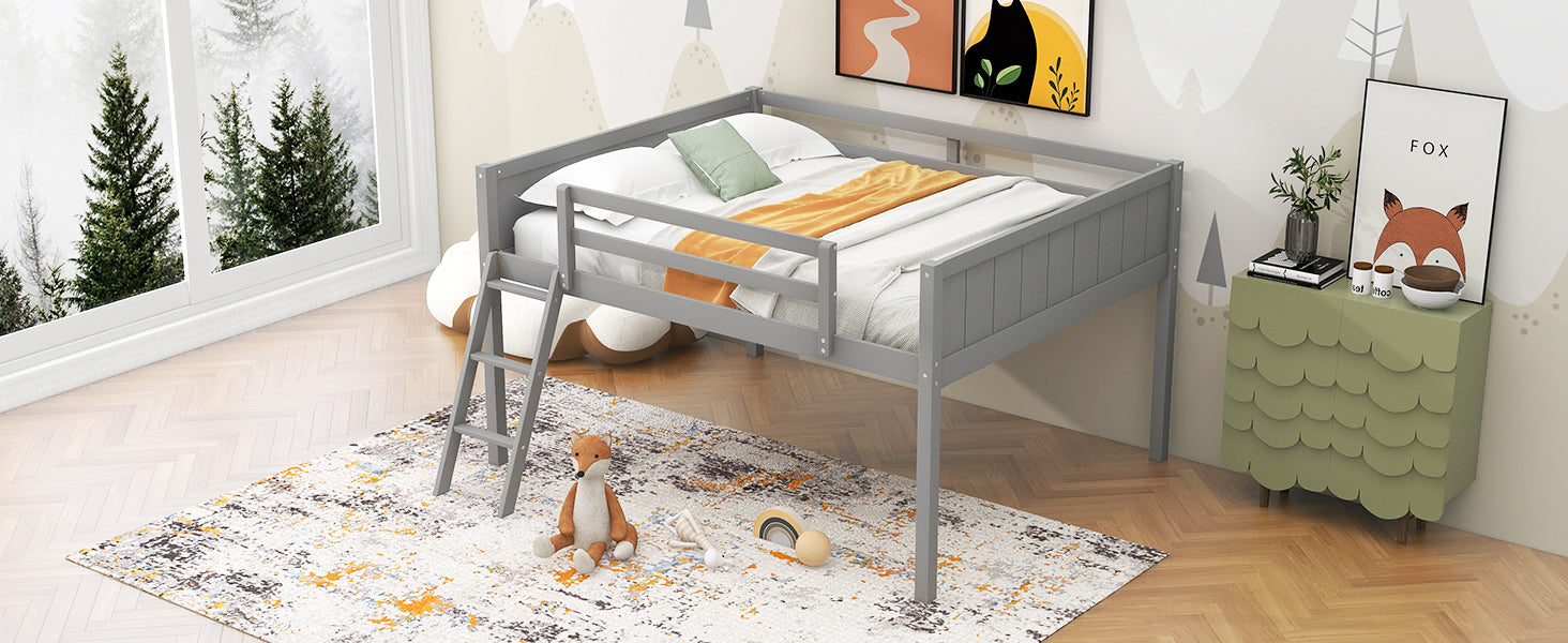 Full Size Wood Loft Bed with Ladder, ladder can be placed on the left or right, Gray - Atlantic Fine Furniture Melbourne FL
