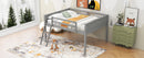 Full Size Wood Loft Bed with Ladder, ladder can be placed on the left or right, Gray