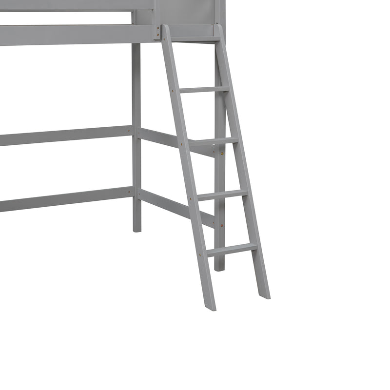 Solid Wood Twin Size Loft Bed with Ladder(Gray)(OLD SKU: WF191903AAE)