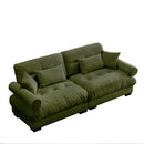 Modern Velvet Sofa With Bolstered Armrests And Pillows