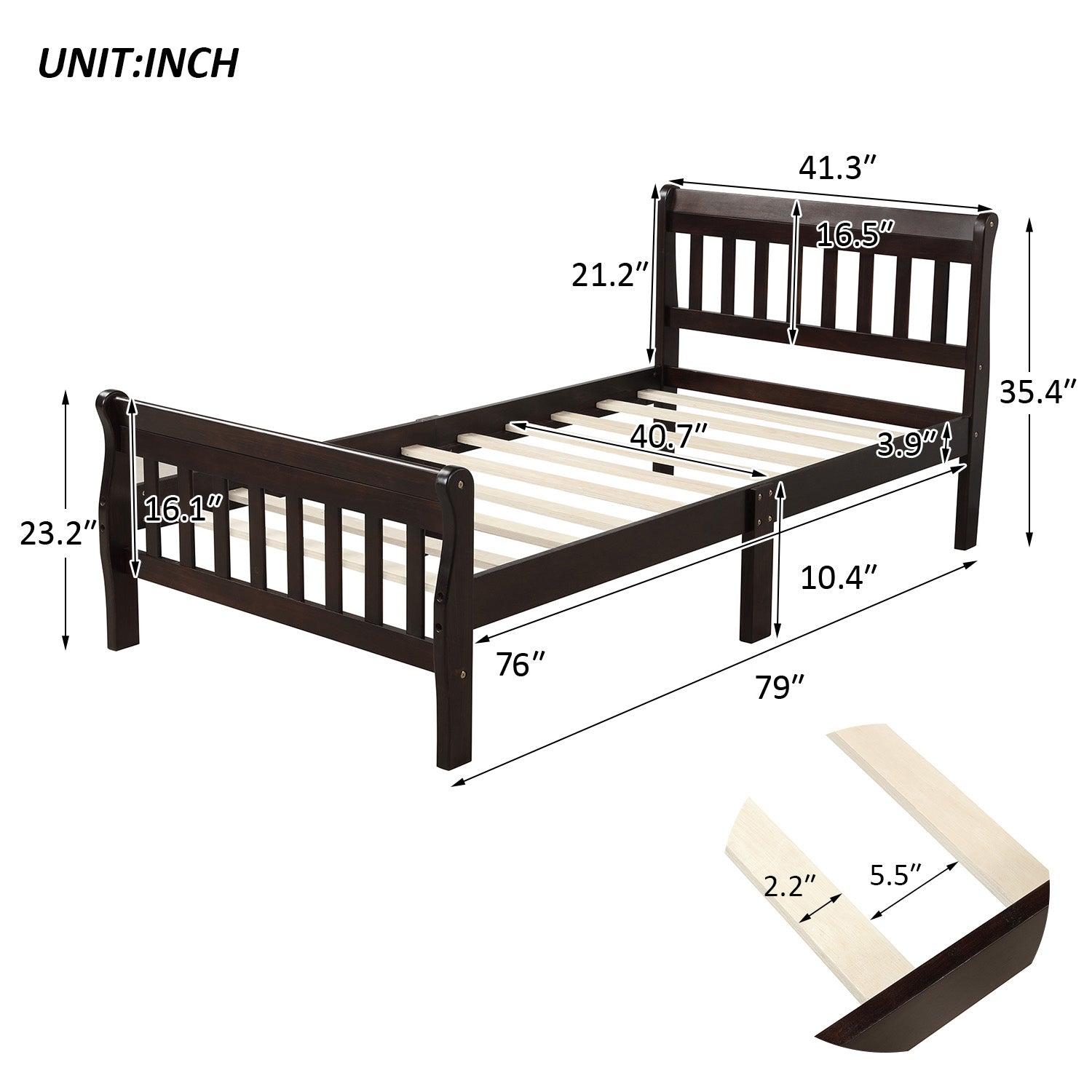 Wood Platform Bed Twin Bed Frame Panel Bed Mattress Foundation Sleigh Bed with Headboard/Footboard/Wood Slat Support - Atlantic Fine Furniture Melbourne FL