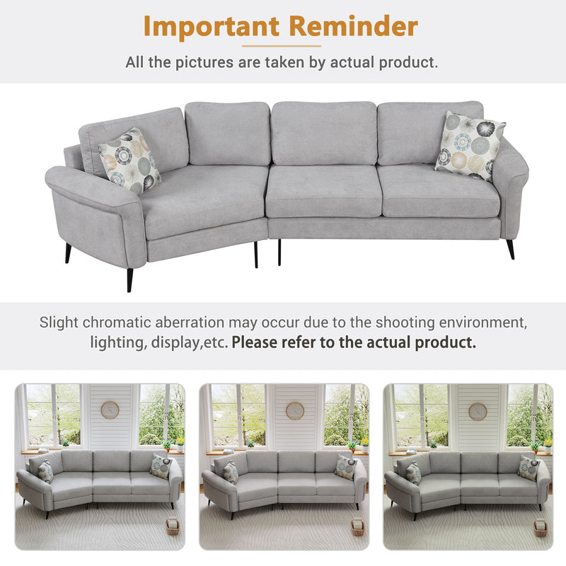 Upholstered 3 Seater Curved Sofa With Printed Pillows Chenille