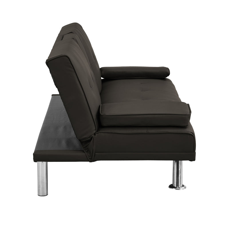 Modern Sofa Bed With Armrest 2 Holders, Wood Frame & Stainless Leg