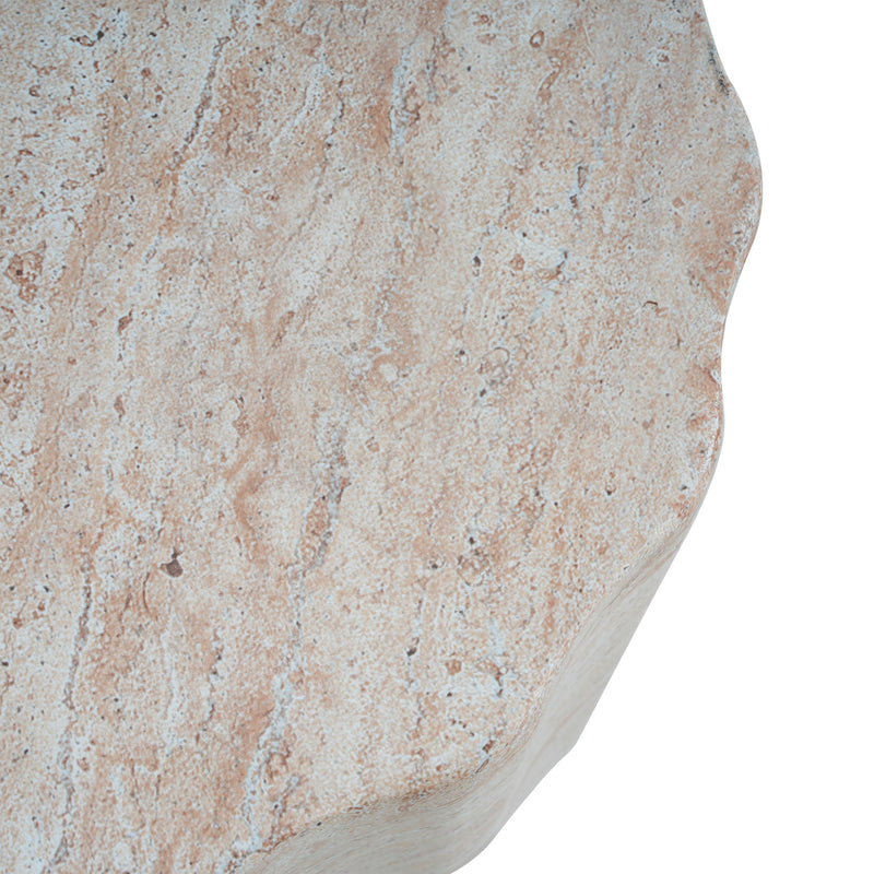 Elegant Indoor / Outdoor Lightweight Concrete Side Table With Travertine - Beige