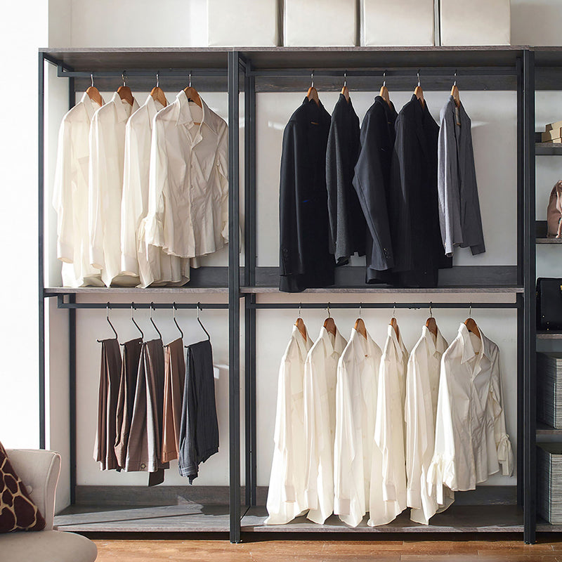 Monica - Wood Walk In Closet System Melamine 143" Modular Storage - Rustic