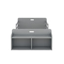 Twin Size Floor Bed with Storage Footboard and Guardrail, Grey