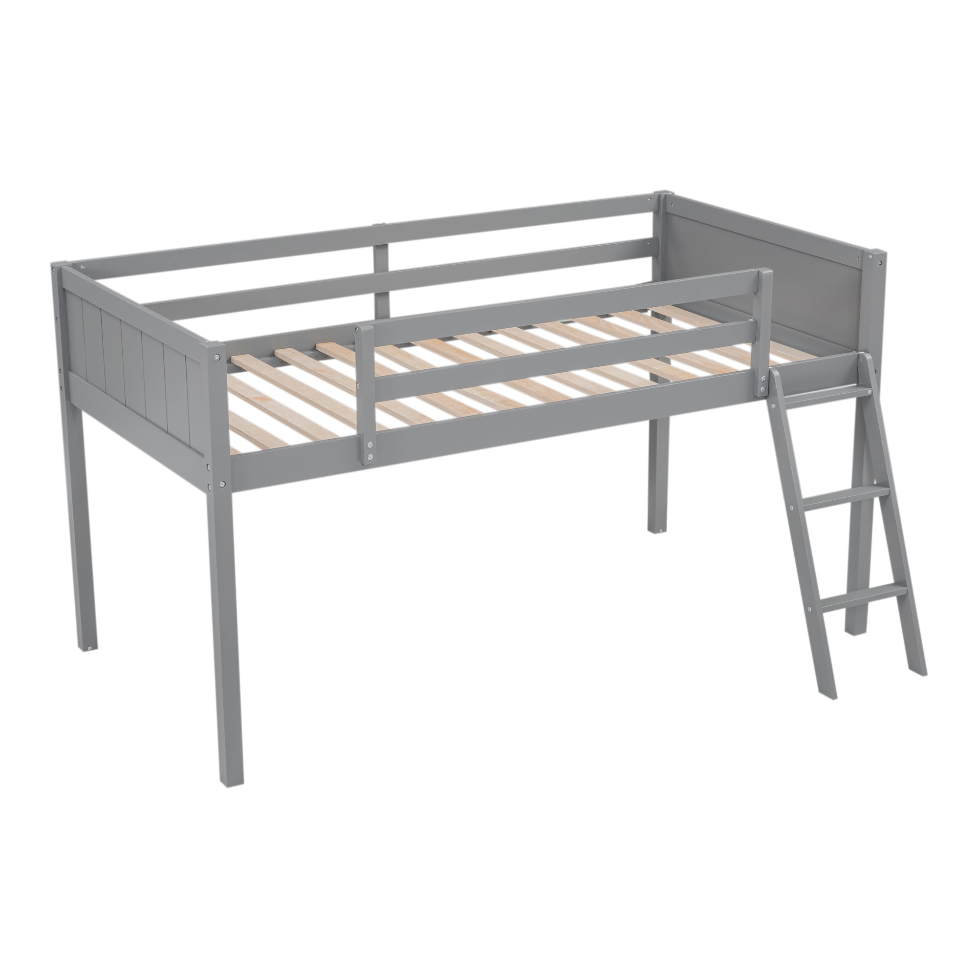 Twin Size Wood Loft Bed with Ladder, ladder can be placed on the left or right, Gray - Atlantic Fine Furniture Melbourne FL