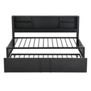 Metal Twin Size Daybed with Twin Size Trundle, Storage Shelves and USB Ports, Black