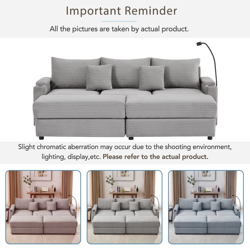 Modern Style Loveseat Sofa Sectional Sofa Couch With Storage Space, A Movable Ottoman, Two USB Ports, Two Cup Holders, A Phone Holder For Living Room