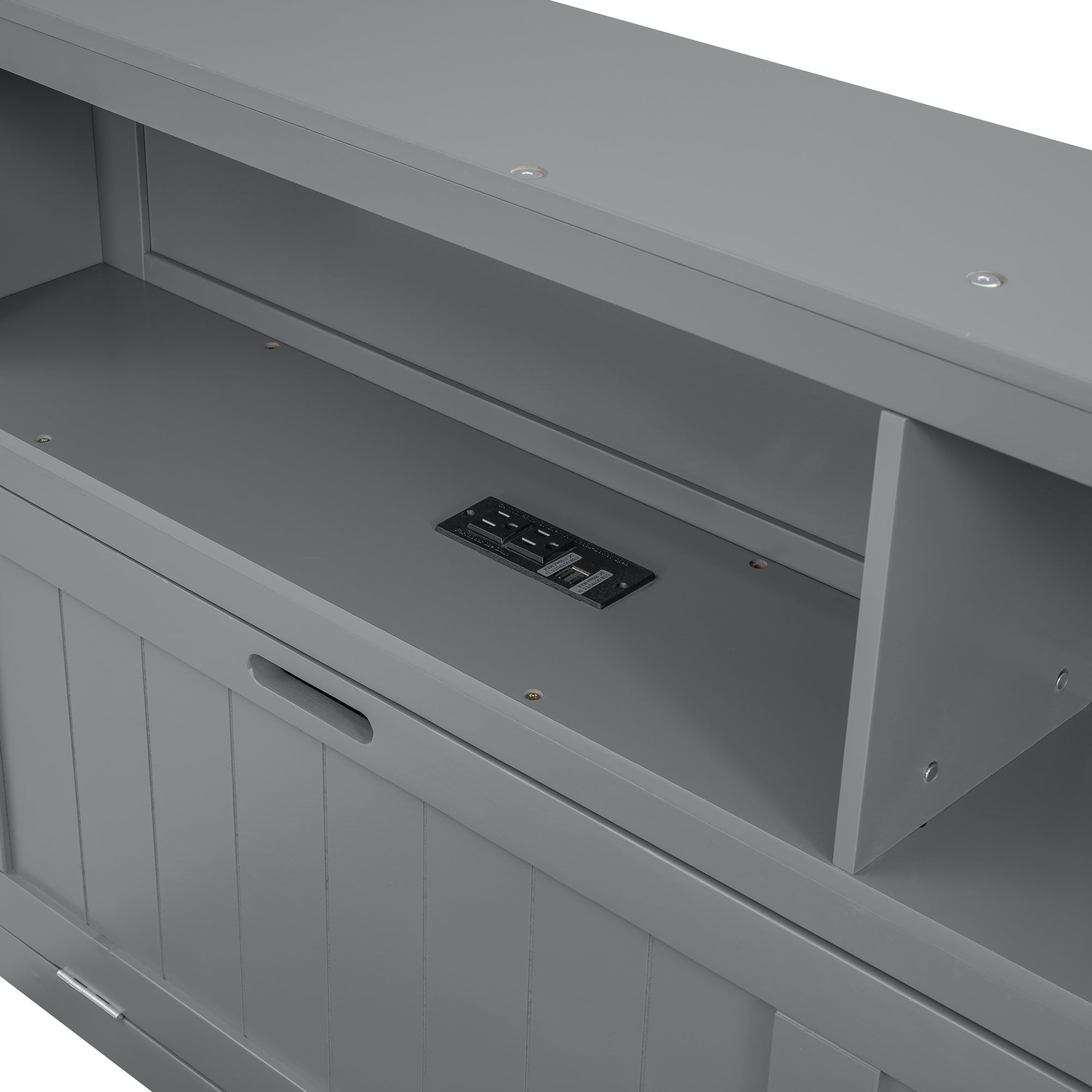 Wood Full Size Hydraulic Platform Bed with Storage LED Headboard, Charging Station and 2 Drawers, Gray - Atlantic Fine Furniture Melbourne FL
