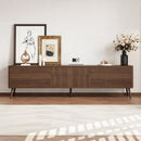 Fluted TV Stand With Storage Drawers And Cabinets For TVs Up To 80", Soft-Close Hinges, Cable Management - Walnut