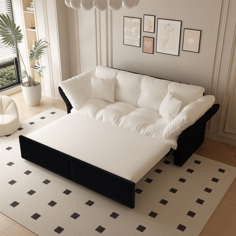 Queen Pull Out Sofa Bed, 3 In 1 Convertible Sleeper Tufted With 2 Soft Pillows