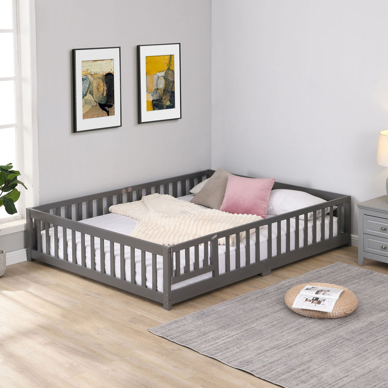 Floor Bed With Door And Fence For Children