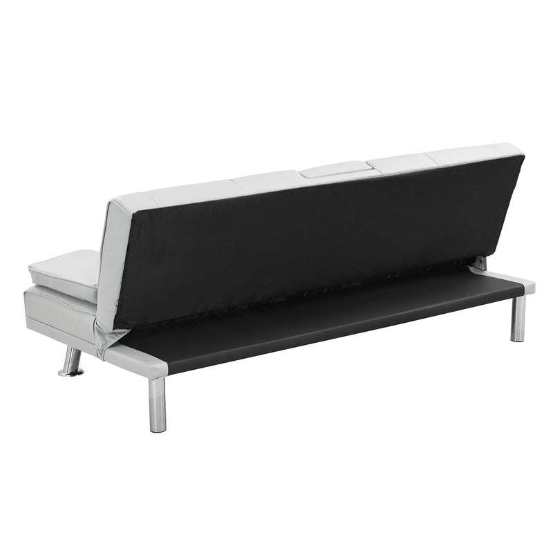 Futon Sofa Bed With Armrest Two Holders Wood Frame, Stainless Leg