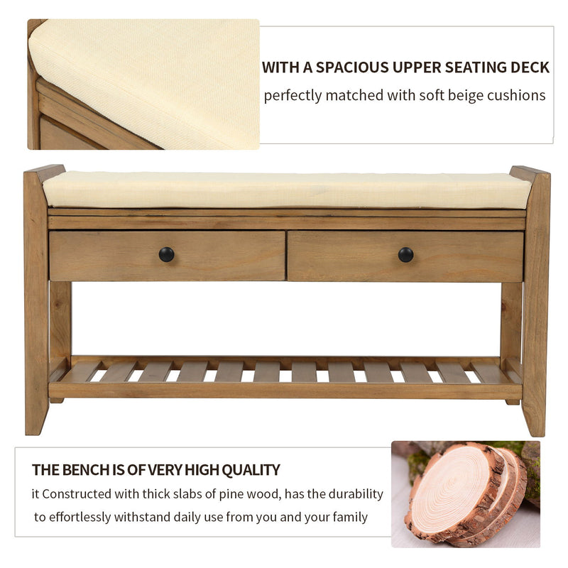 Multipurpose Entryway Shoe Rack With Cushioned Seat And Drawers