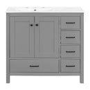 Bathroom Vanity With Ceramic Sink Combo, Abundant Storage Cabinet 2 Soft Close Doors And 5 Drawers