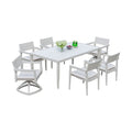 Modern Patio Furniture Dining Set With Swivel Rockers Chairs, Sunbrella Cushions, 2 Tone Table