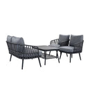 4 Piece Outdoor Patio Furniture Set, Metal Chairs With Woven Rope U Shaped Backrest