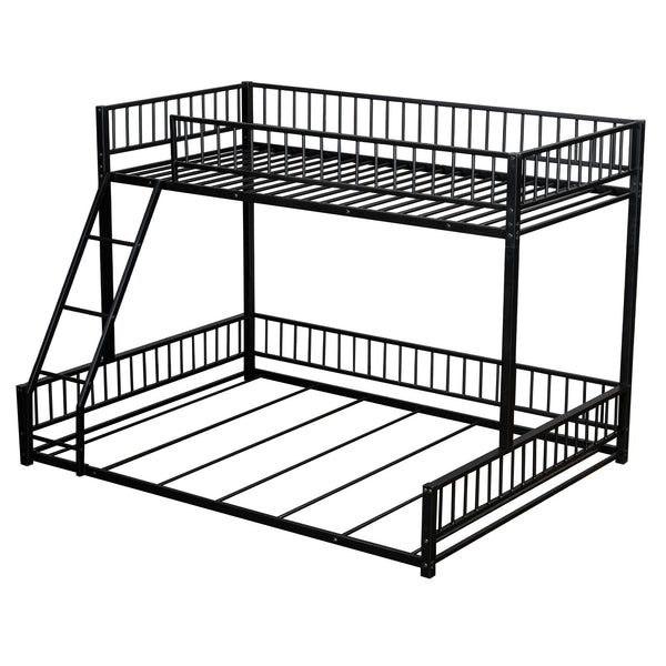 Bunk Bed Frame With Ladder And Safety Guardrails