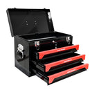 Portable 20" Steel Tool Box With 3 Drawers And Metal Latch Closure - Black / Red