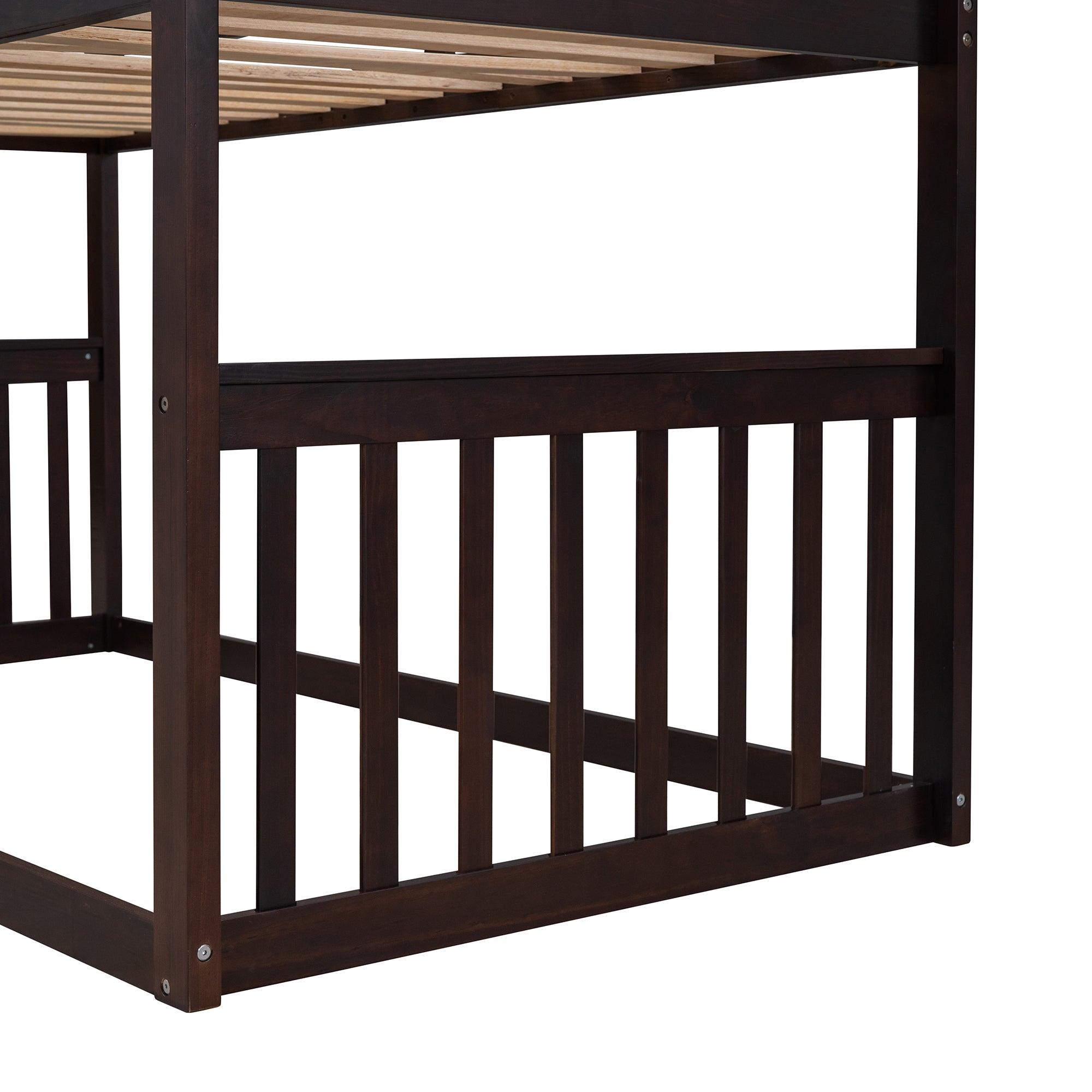 Twin Over Twin House Bunk Bed With Ladder, Wood Bed-Espresso - Atlantic Fine Furniture Melbourne FL