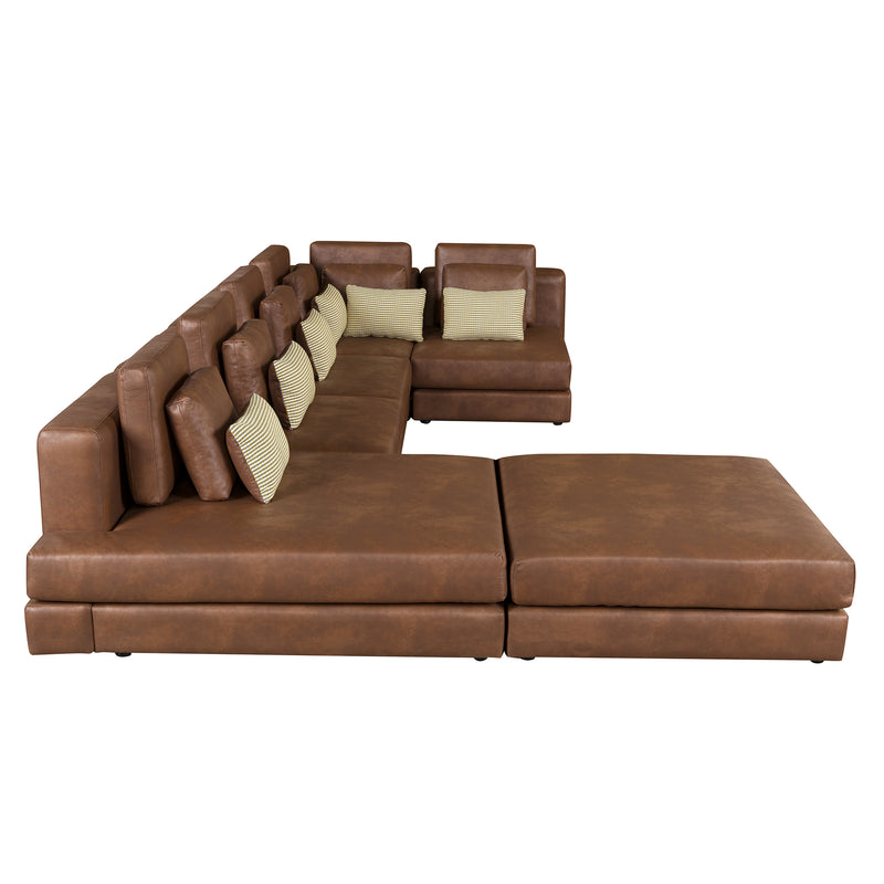 112.7" Modular Sectional Sofa Corner Sofa Chaise Lounge with Movable Ottoman for Living Room, Brown