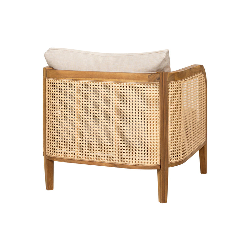 Kirkby - Bohemian Outdoor Patio Cushioned Arm Chair With Weatherproof Wooden Frame - Teak / Beige